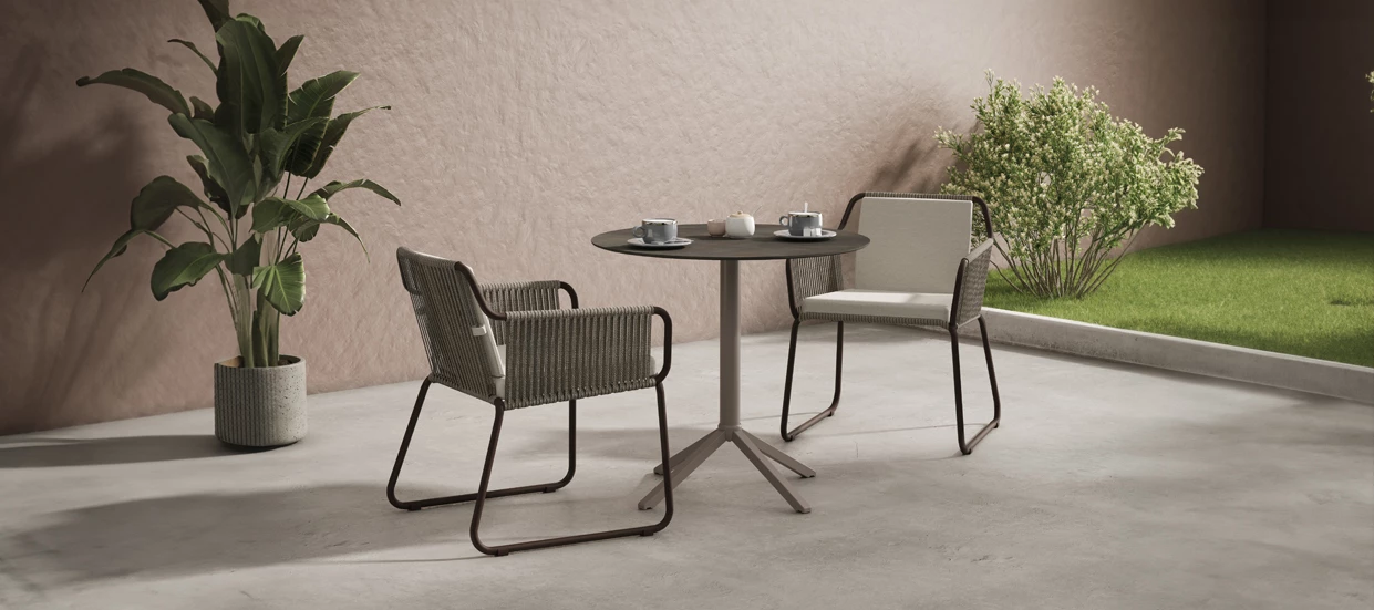 Taupe Cord Chair Metal Outdoor Armchair