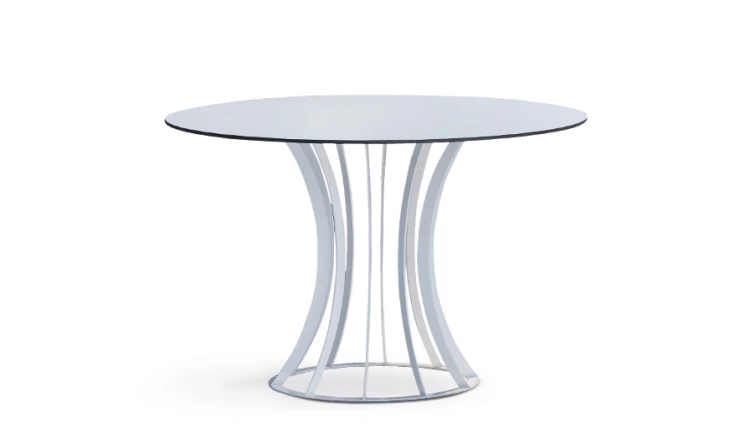 Round Table White Metal Wood Outdoor Terrace Home